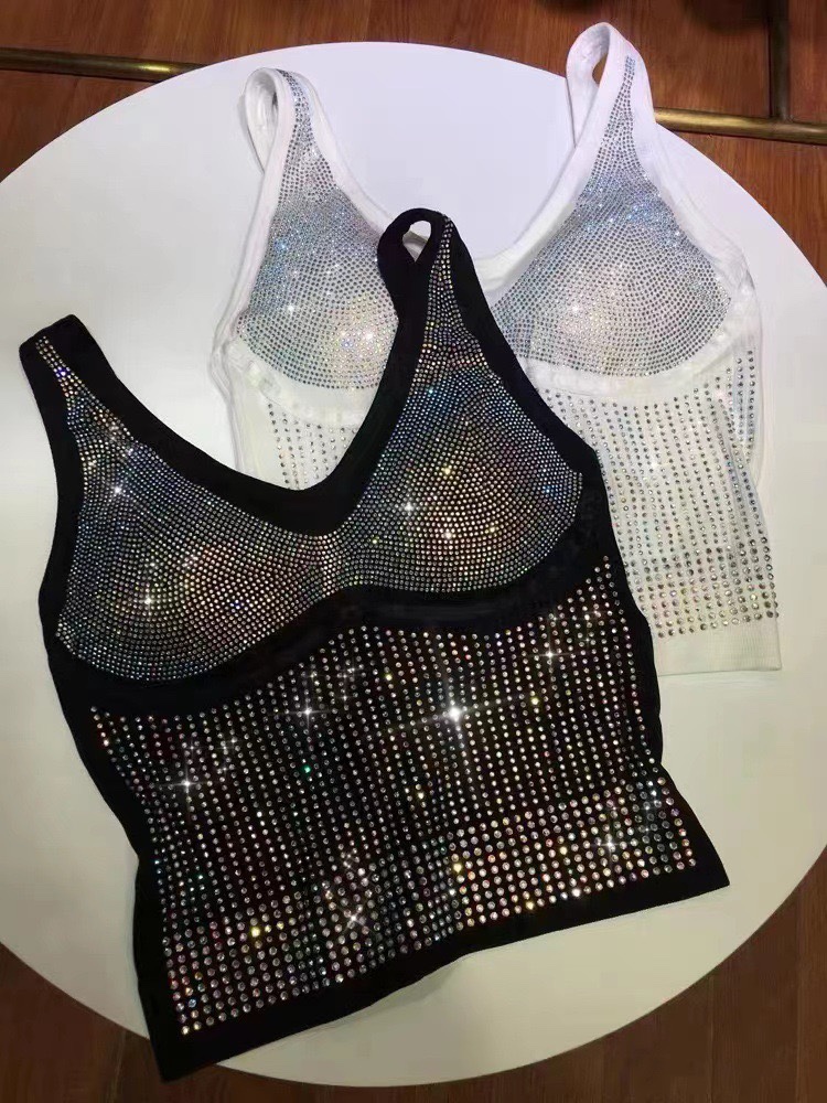 比基尼背心满钻设计小心机上衣夏季性感蕾丝锁骨显瘦时尚百搭吊带