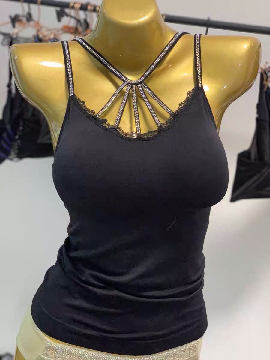 美背吊带钻美胸背心大弹力修身显瘦秋打底衣大码百搭上衣亮钻内衣