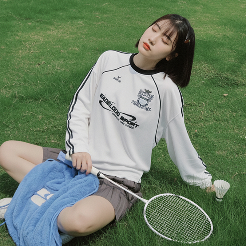 绝美羽毛球服女式宽松运动舒服美式复古风女生羽毛球长袖t恤上衣