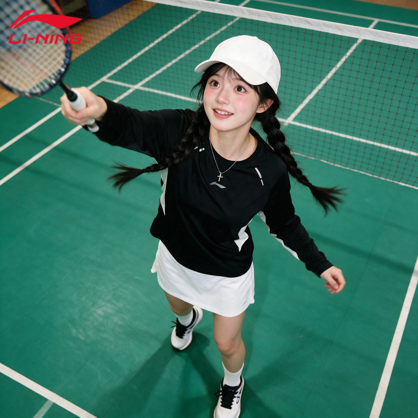 李宁羽毛球服女2026新款高颜值长袖T恤秋款运动速干上衣运动套装