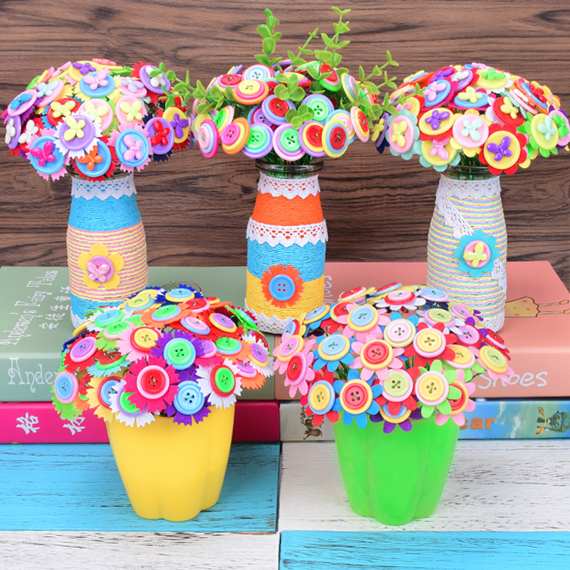纽扣花束手工diy制作材料包 幼儿园小学生女孩创意画儿童益智玩具|ruв категории игрушка/коляска/головоломка/блоки/модель, ручной/творческие diy, Креативный класс вручную вставки - от Buy2taobao.com для оказания профессиональной услуги покупки агента Taobao