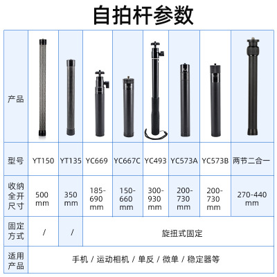适用gopro运动相机自拍杆手持金属伸缩手机云台稳定器延长杆