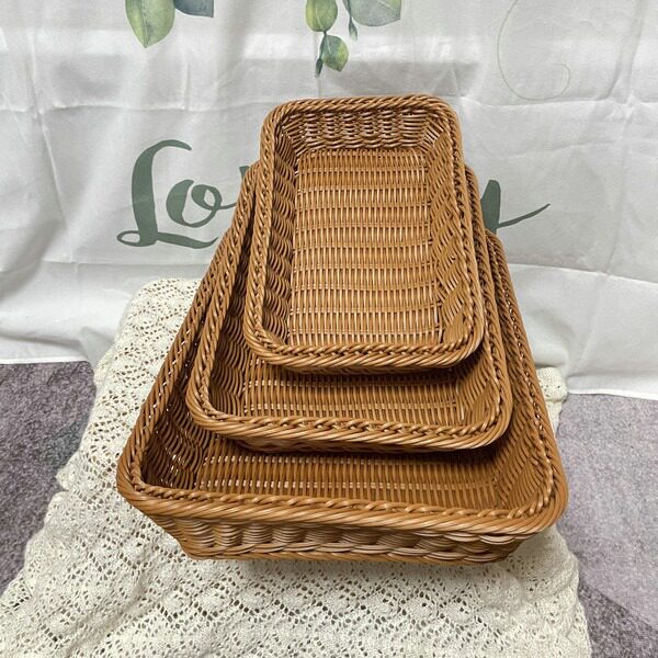 手工仿藤编织收纳篮超市水果面包展示置物篮家用野餐零食收纳篮子