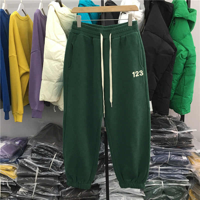 TYJR加绒加厚运动裤女冬季新款韩版松紧腰宽松休闲束脚卫裤女6034