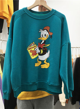 TY1980 加绒加厚卫衣冬季新款韩版宽松圆领卡通印花上衣女212427