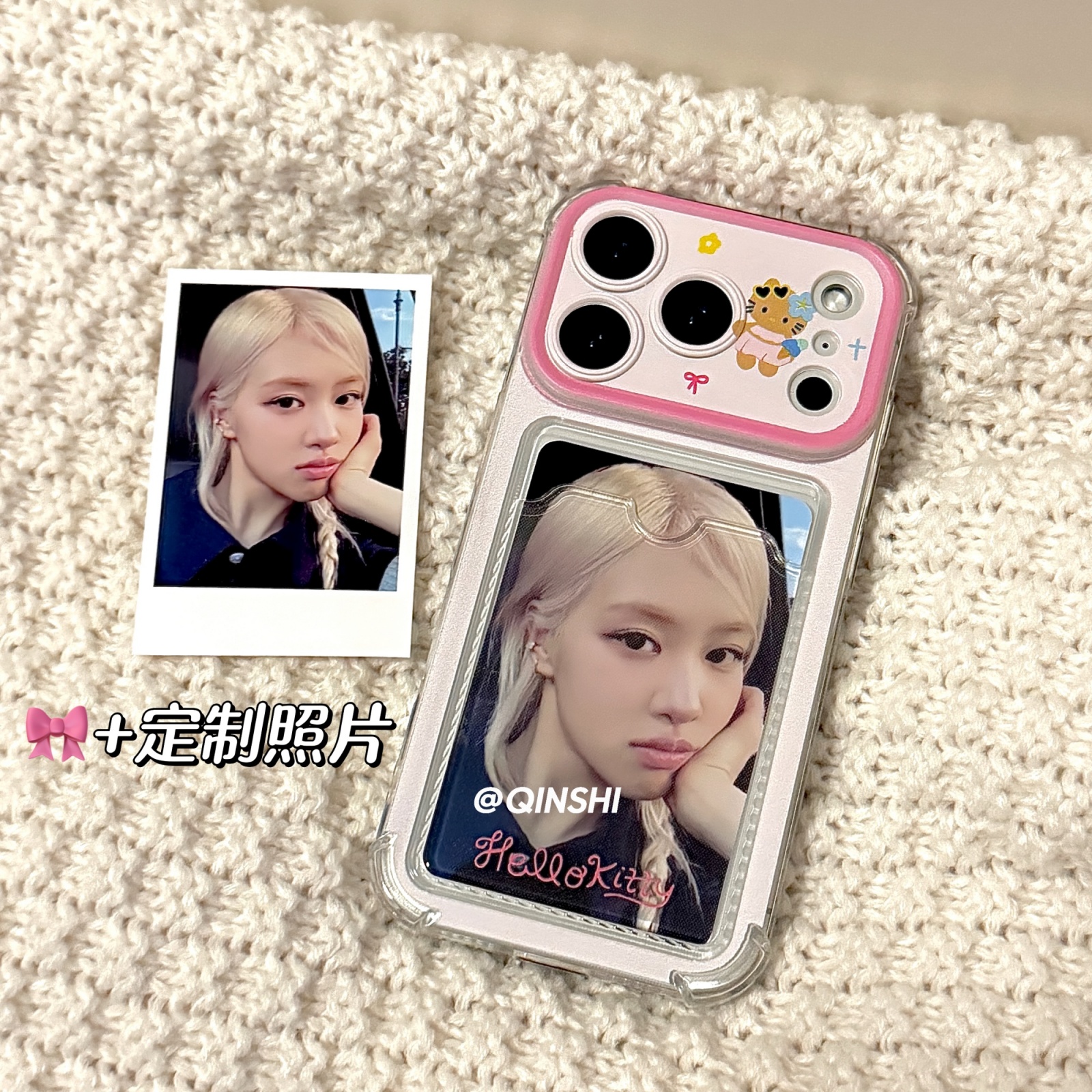 勤仕 可爱kitty相框卡包适用苹果17promax手机壳iPhone16定制DIY打印放照片15情侣14小卡套13透明防摔软硅胶