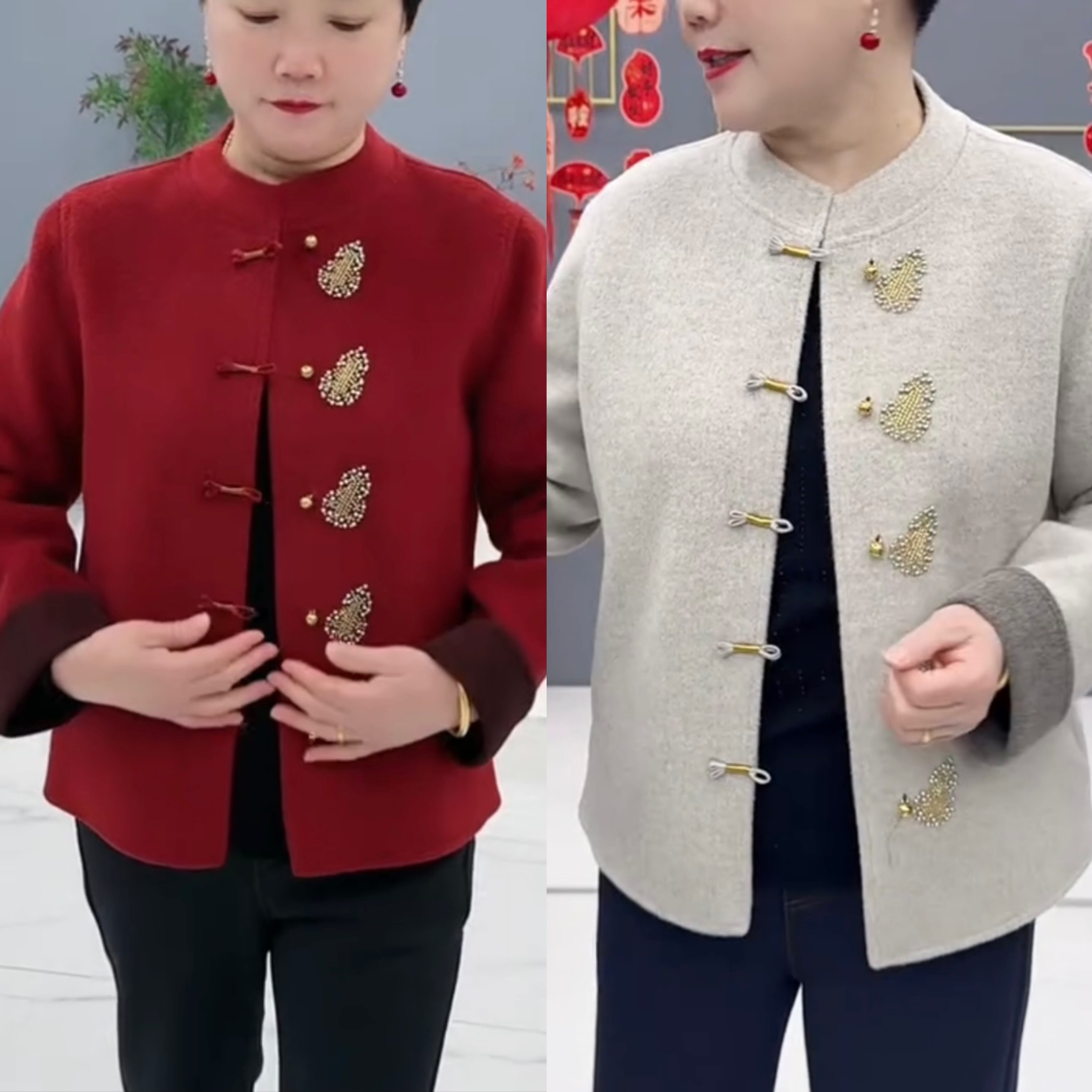 2026春秋新款女士立领呢子外套洋气高档中老年妈妈装减龄时尚上衣