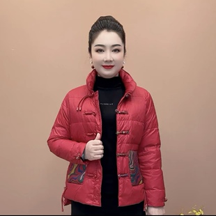 中老年妈妈装 新款 保暖外套潮 复古印花盘扣洋气女士棉服秋冬季 中式