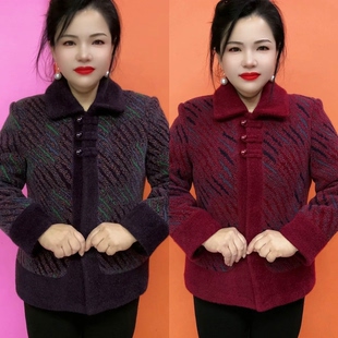 秋冬新款女士加绒保暖外套时尚洋气中老年妈妈装国风花色棉服