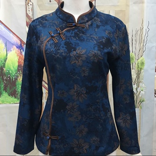 秋冬新款女加绒保暖小衫中老年妈妈装上衣洋气盘扣立领国风打底衫