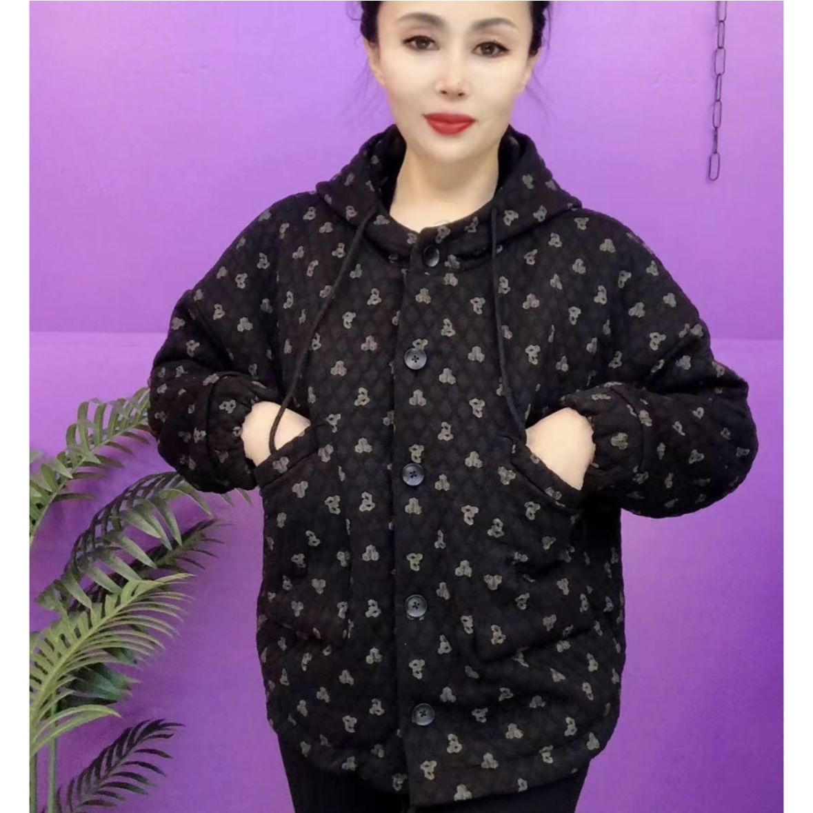 秋冬加绒保暖连帽女士外套棉服潮
