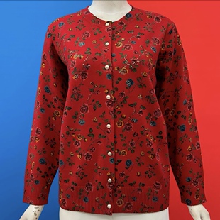 秋冬新款女士花色针织毛衣长袖小衫时尚洋气高档中老年妈妈装开衫