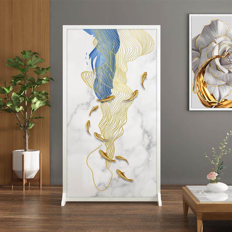 新中式简约隔断入户布艺遮挡客厅木质屏风玄关装饰移动座屏