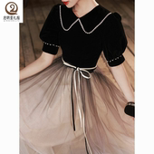 黑色渐变晚礼服女2024新款 宴会气质 高端轻奢小众主持人连衣裙法式