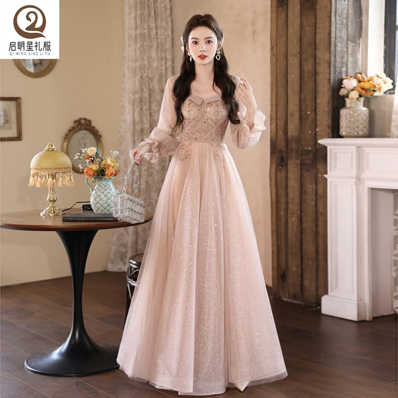 法式晚礼服裙女仙气高端轻奢声乐艺考年会显瘦主持人平时可穿长款