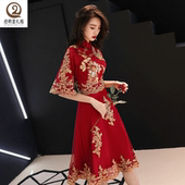 红色旗袍结婚答谢宴晚礼服裙女显瘦中长款 敬酒服新娘2024新款 夏季