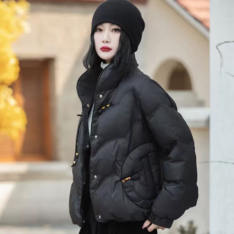 中国风羽绒服中式盘扣宽松白鸭绒