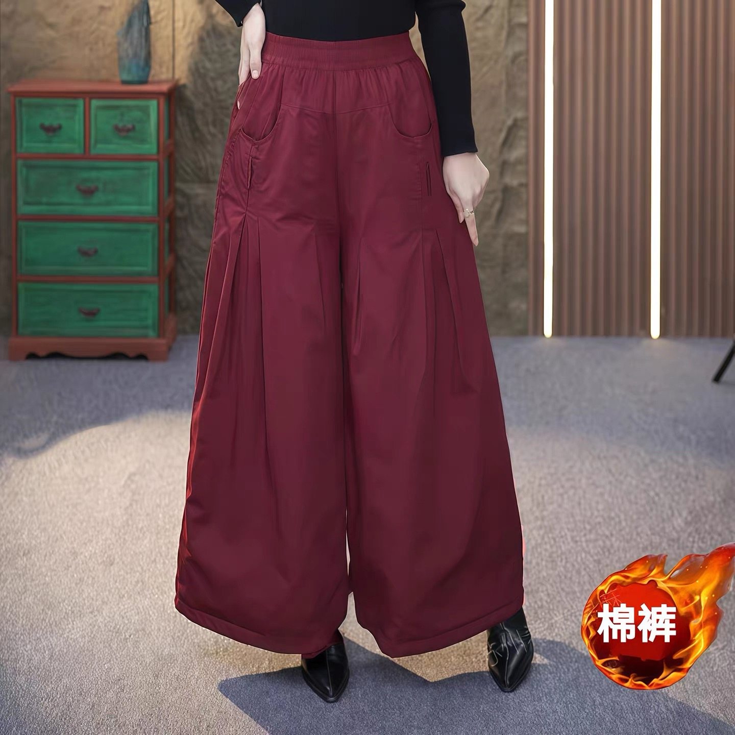 大码秋冬新款设计师百搭气质阔腿裤宽松休闲裤纯色阔腿保暖棉裤潮,女装/女士精品,棉裤/羽绒裤,淘宝优惠券,粉丝福利购,淘宝优惠卷