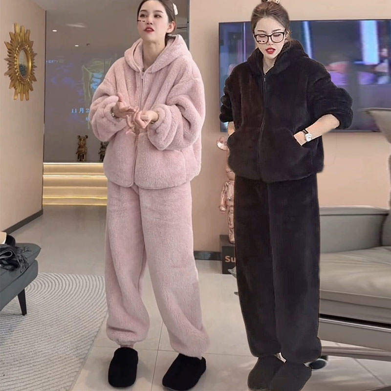 珊瑚绒秋冬连帽两件套居家服