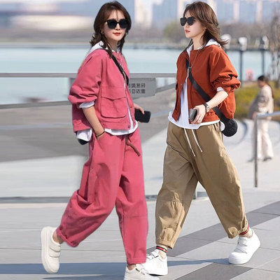 套装女百搭开衫+T恤哈伦裤三件套