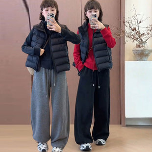 时尚大码羽绒马甲套装秋冬新款立领坎肩外套+弯刀加绒卫裤两件套