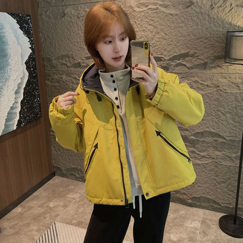 加绒加厚连帽派克棉服女短款