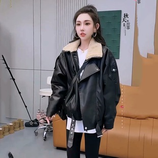 保暖立领外穿潮 新款 美式 高级机车加绒拉链皮夹克PU皮衣女2025冬季