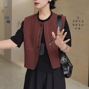 安克拉红马夹背心外套新款小众设计感无袖百搭休闲短款马甲上衣女