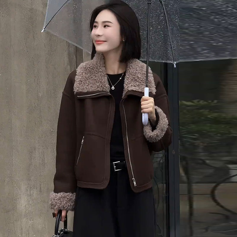 仿羊羔毛皮衣外套女加绒加厚