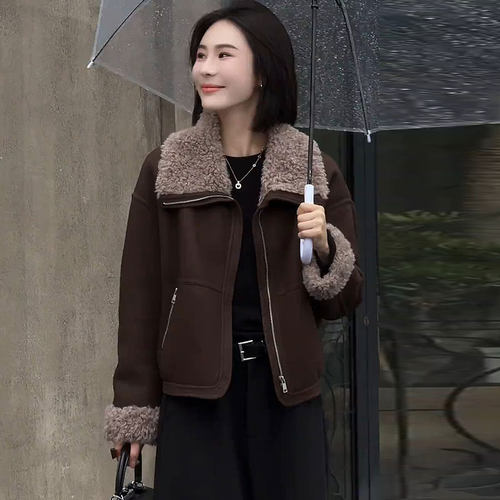 仿羊羔毛皮衣外套女加绒加厚