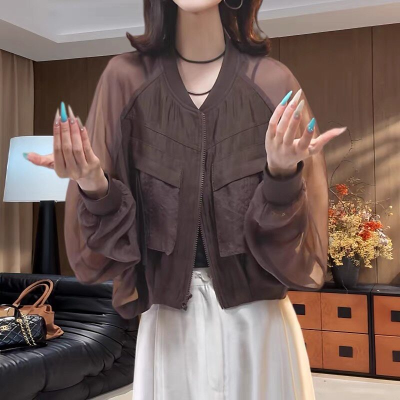 夏季薄款透气防晒罩衫新款女装短款时尚百搭小个子防晒衣外套上衣