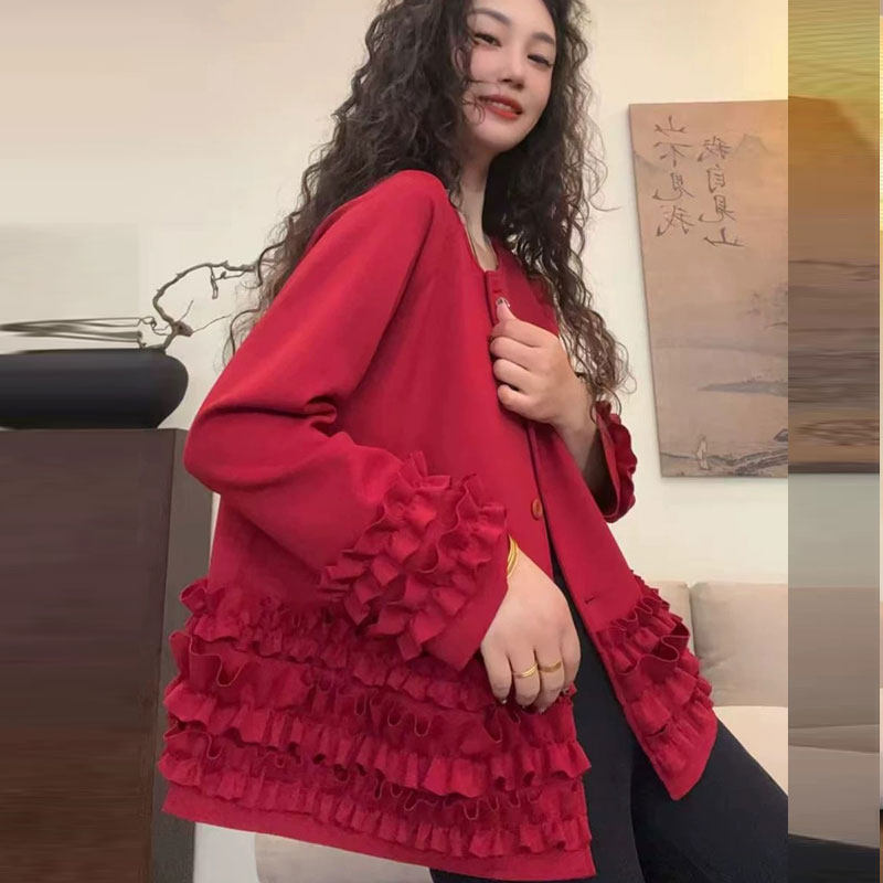 2025秋季新款大码复古拼接木耳边上衣纯色气质高档百搭时尚小外套,女装/女士精品,短外套,淘宝优惠券,粉丝福利购,淘宝优惠卷