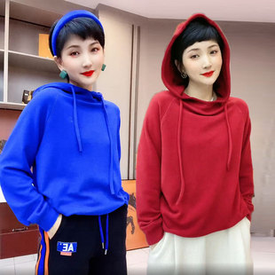 套头双面德绒连帽内搭卫衣女2026秋冬新款百搭早春季保暖打底帽衫