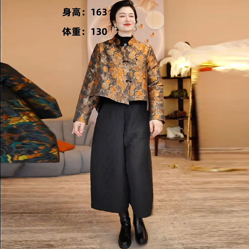 款大码立领棉衣+夹棉菱形格裤裤