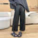 高级感宽松显瘦休闲裤 女2026春秋新款 老钱风黑色加厚阔腿皮裤 大码