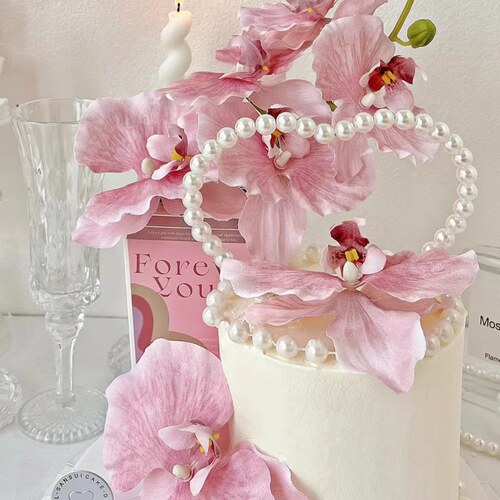 母亲节仿真蝴蝶兰蛋糕装饰鲜花花束蛋糕珍珠爱心妈妈生日蛋糕插件