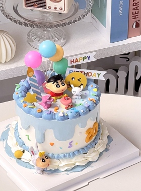ins网红蜡笔小新生日蛋糕蛋糕装饰摆件儿童卡通烘焙甜品装扮插件