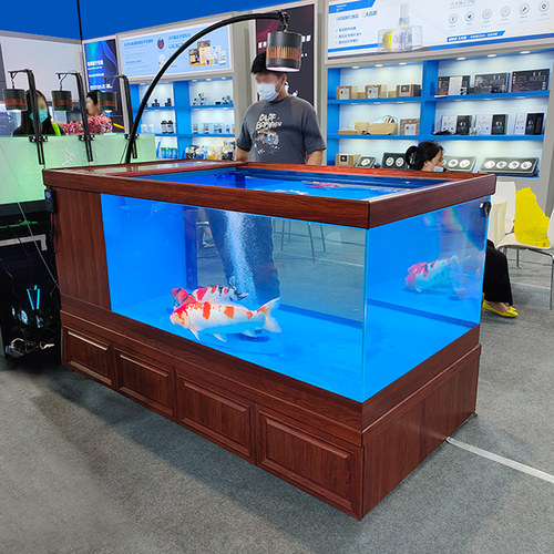 地缸养锦鲤鱼缸地缸锦鲤池大型超白金鱼底过滤鱼缸水族箱客厅办公