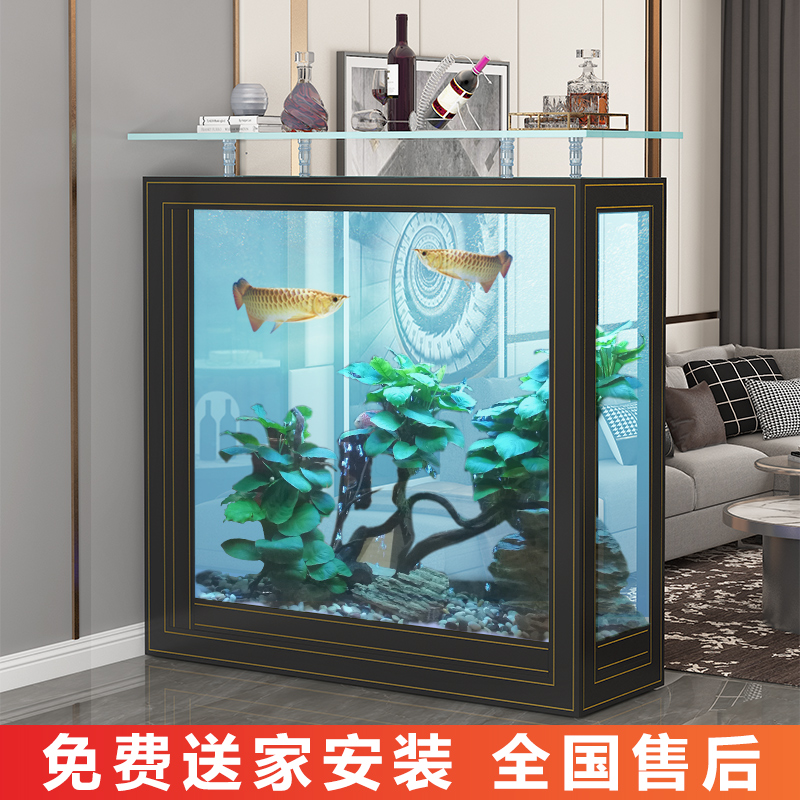 金鱼缸客厅大中型落地家用简约现代水族箱嵌入屏风免换水鱼缸定做