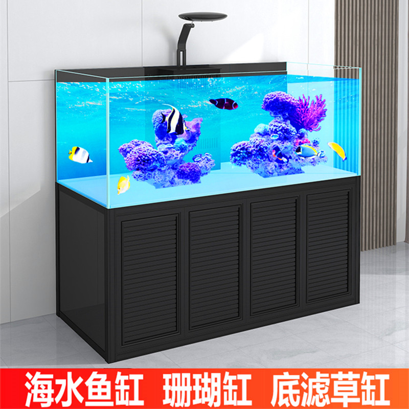 超白专业海水缸底滤中大型客厅珊瑚缸LPS小丑鱼缸屏风海水缸全套