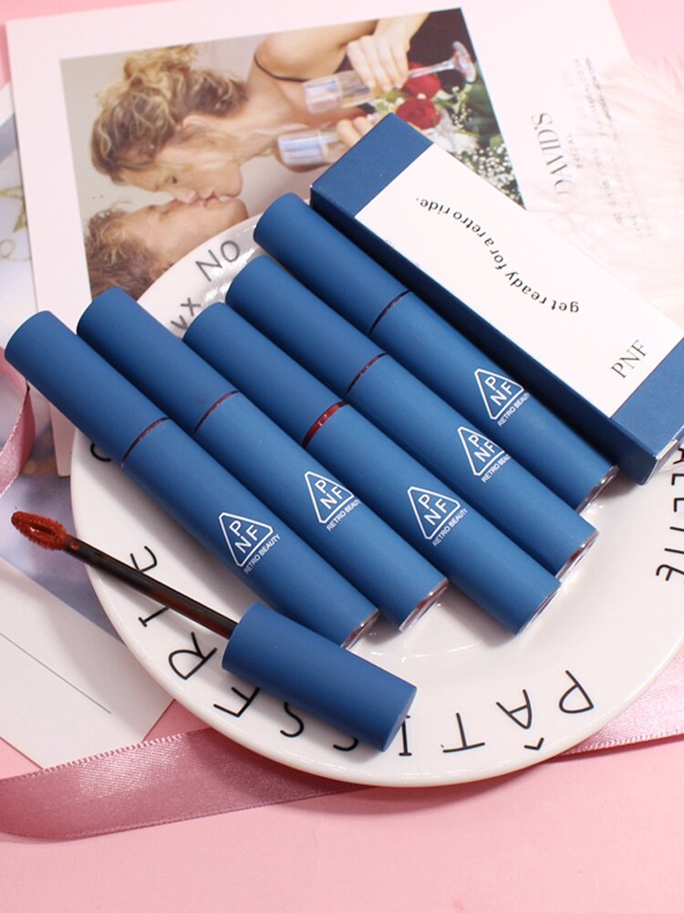 pnf蓝色布鲁斯丝绒雾面哑光空气唇釉防水不沾杯复古国潮彩妆爆款