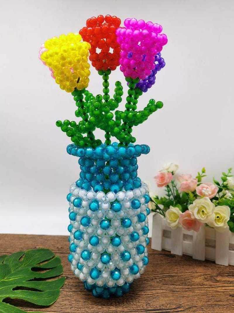 手工串珠大口颈转珠花瓶青花瓷家居饰品桌面摆件散珠子成品材料包