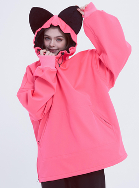 DOOREK蘑菇头新款可爱滑雪服女俏皮甜酷猫耳防水卫衣帽衫防风保暖