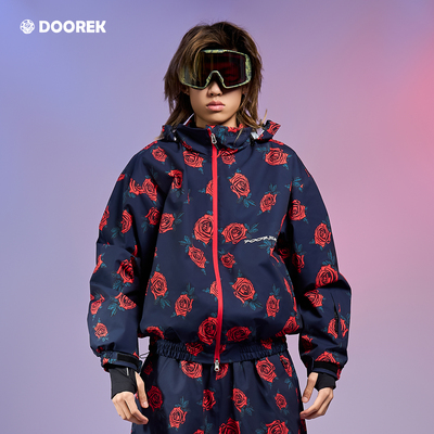 DOOREK新款原创玫瑰花滑雪服男弯刀裤单板双板加棉滑雪外套女