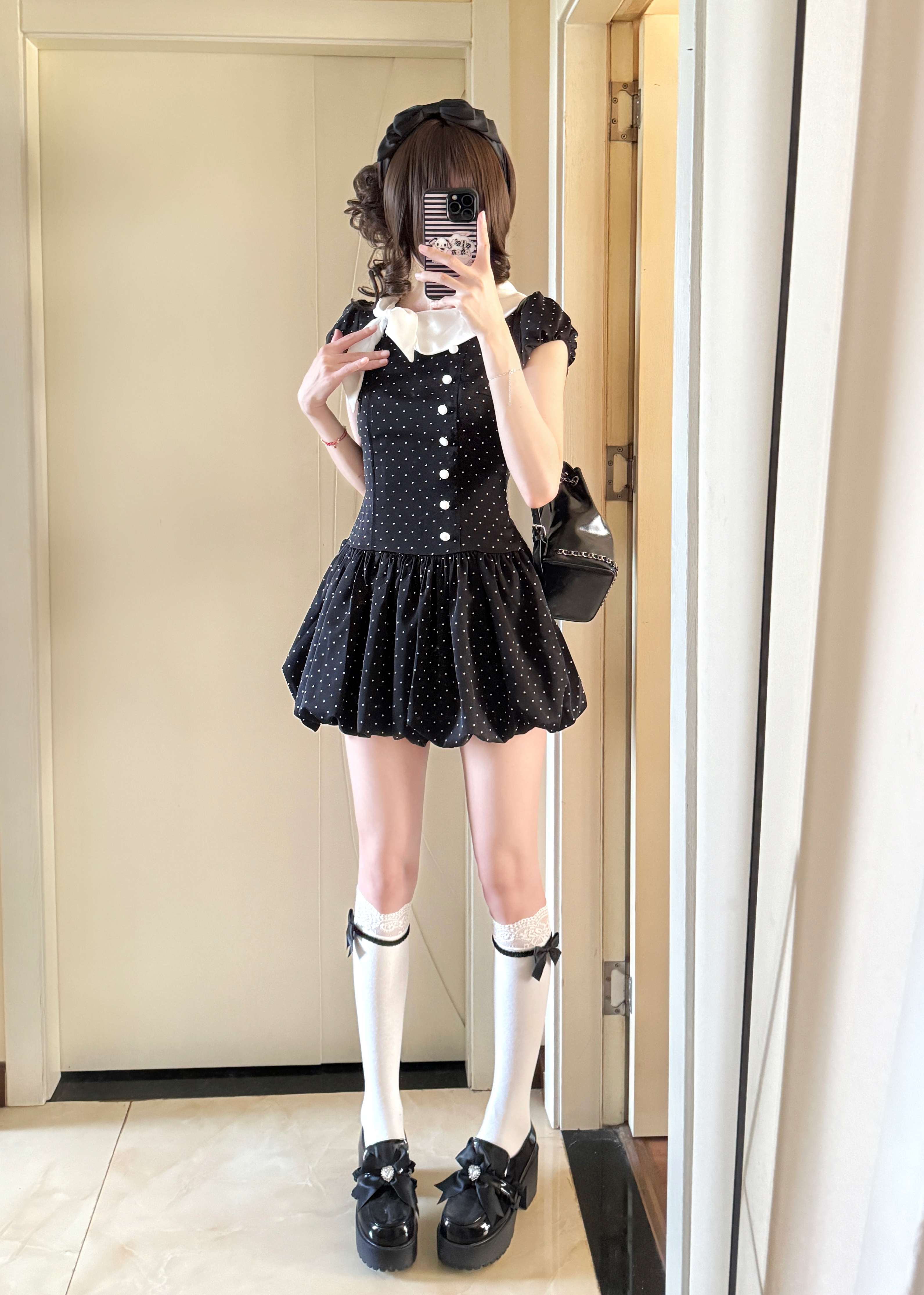 茉莉白jasmine原创设计 波点千金 甜美法式波点连衣裙