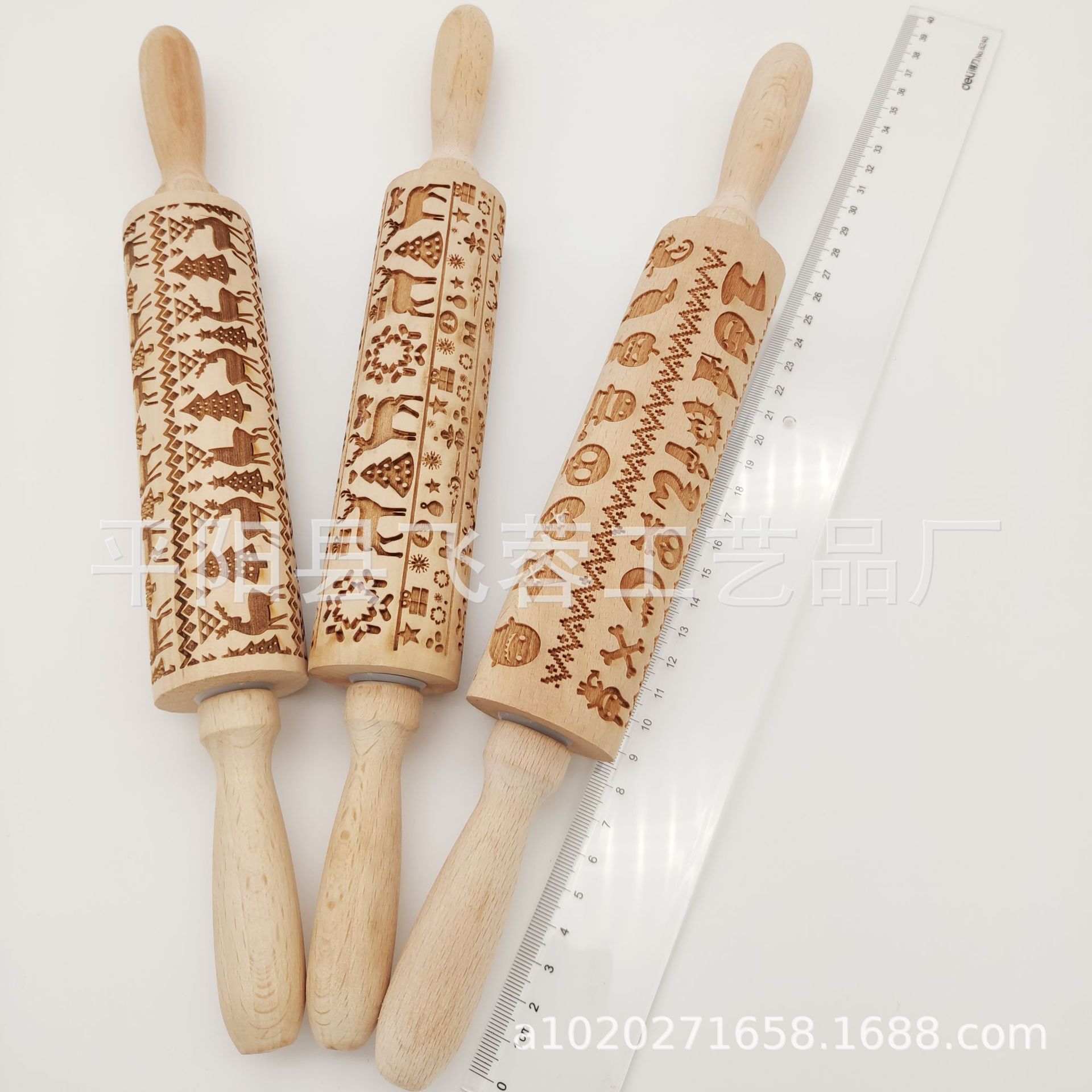 圣诞节麋鹿印花擀面杖榉