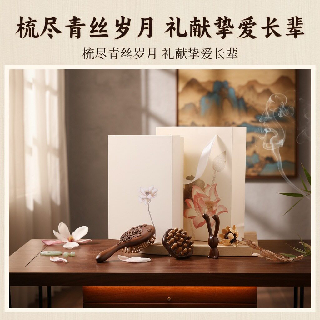 金丝檀木按摩梳礼盒高级