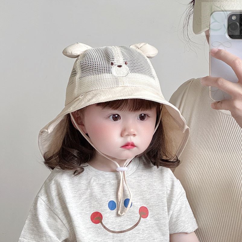 宝宝帽子夏季可爱小熊婴儿遮阳防晒帽防紫外线披肩帽男女童太阳帽