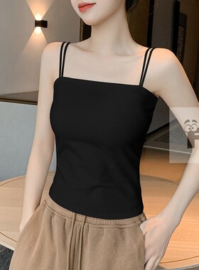 黑色吊带背心女内搭2026新款外穿带胸垫美背文胸一体纯棉打底上衣