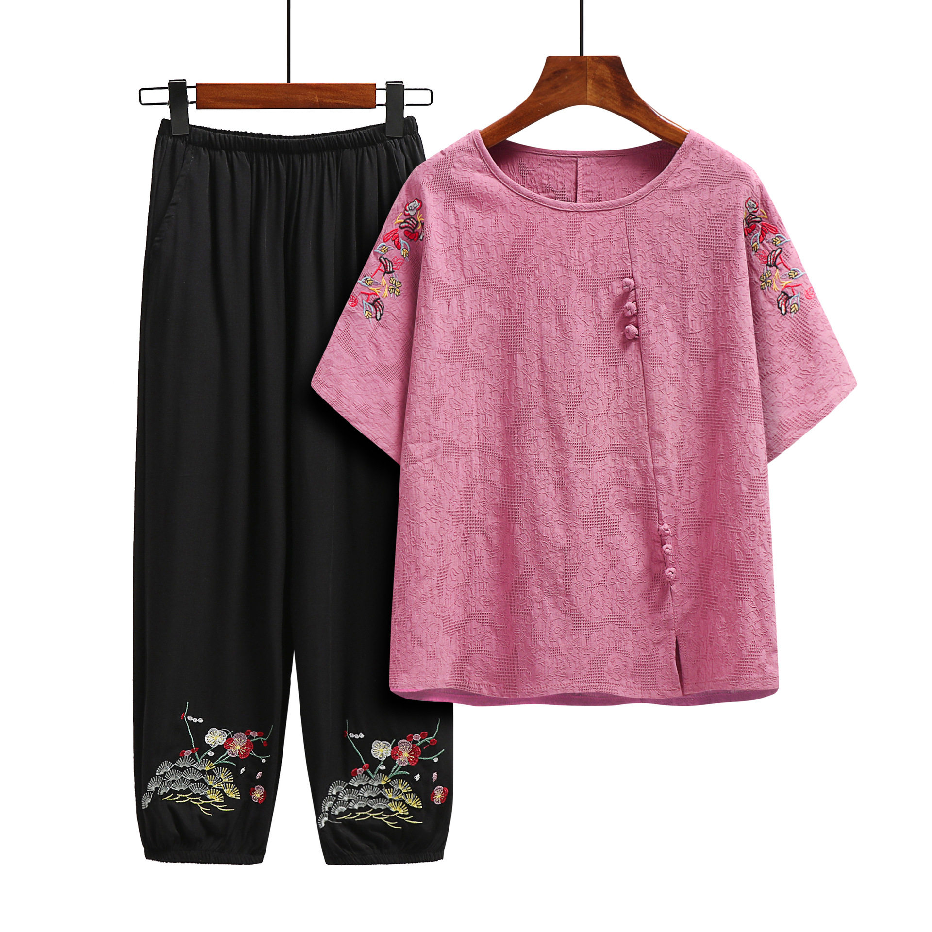 老人家衣服奶奶中老年人套装棉麻大码套装